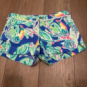 Lilly Pulitzer Printed Cotton Shorts Size 0 Blue Green Tropical